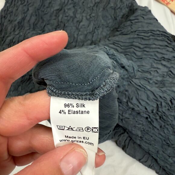 Grizas Lagenlook Tunic Top SIZE S Silk Linen Blend Black Crinkled Oversized - Picture 9 of 10